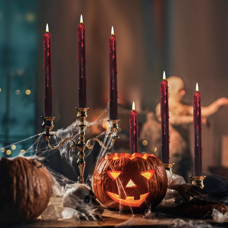 SOUNDVALUE 6 Pack Vampire Tears Taper Candles, 10 inch Tall Bleeding Candles, Unscented Black Tapered Candlesticks, Spooky Blood Drip Candles Set for Halloween Party Gothic Home Decorations - Image 2